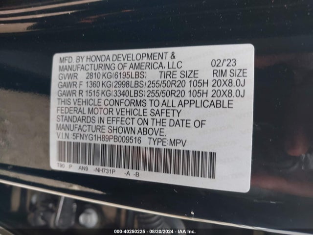 Honda Pilot Awd Elite 2023 5FNYG1H89PB009516 Image 9