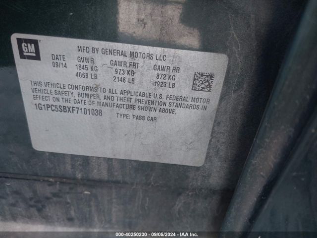 1G1PC5SBXF7101038 Chevrolet Cruze 1lt Auto