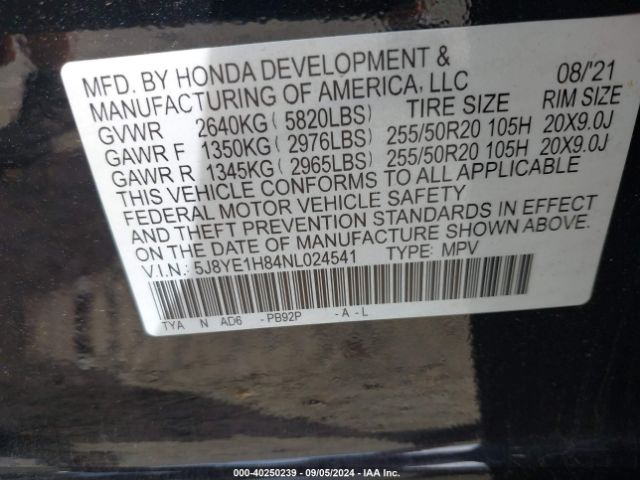 5J8YE1H84NL024541 Acura Mdx Advance Package