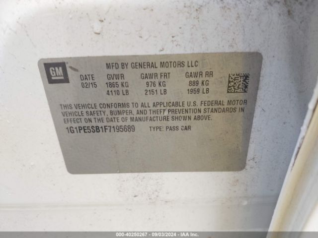 1G1PE5SB1F7195689 Chevrolet Cruze 2lt Auto