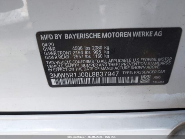 3MW5R1J00L8B37947 BMW 330I