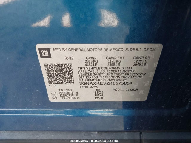 Chevrolet EQUINOX LT 2019 3GNAXKEV2KL375854 Image 9