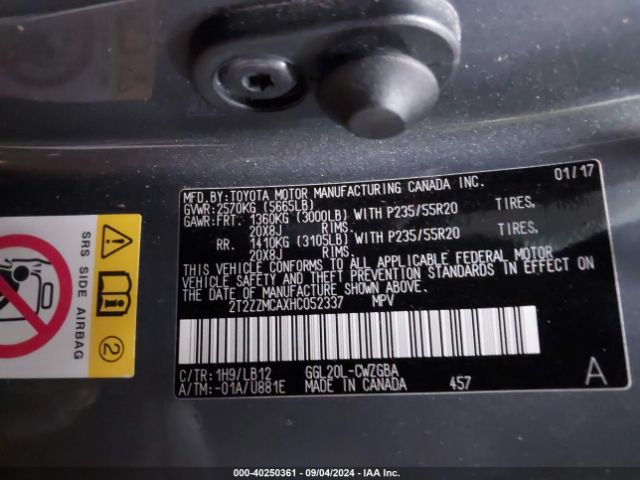 2T2ZZMCAXHC052337 Lexus RX 350