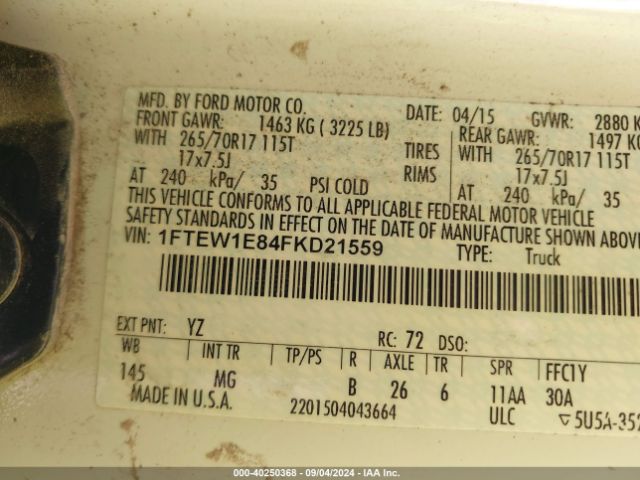 1FTEW1E84FKD21559 Ford F-150 Xlt