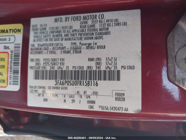 3FA6P0SU0FR158116 Ford Fusion Energi Titanium