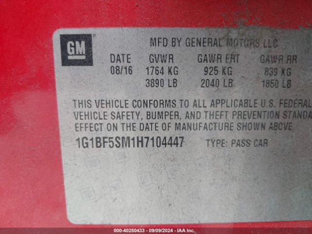 1G1BF5SM1H7104447 Chevrolet Cruze Premier Auto