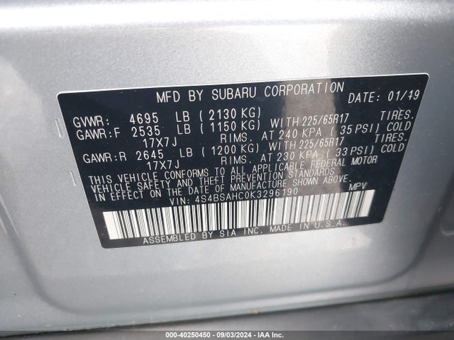 4S4BSAHC0K3296190 Subaru Outback 2.5i Premium