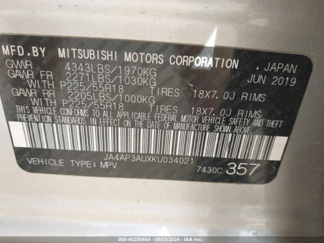 JA4AP3AUXKU034021 Mitsubishi Outlander Sport 2.0 Es