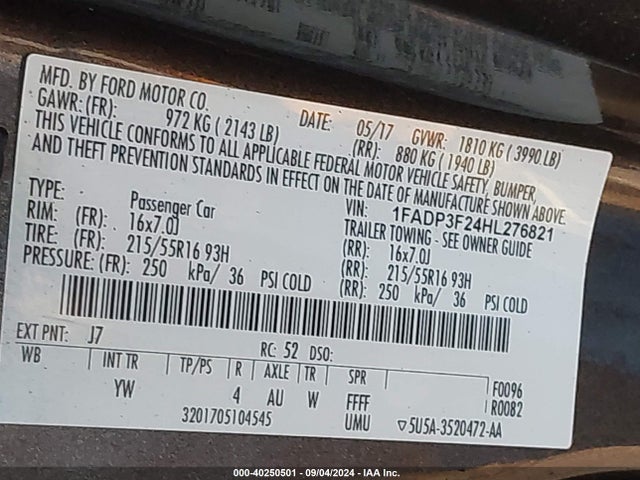 Ford FOCUS SE 2017 1FADP3F24HL276821 Image 9