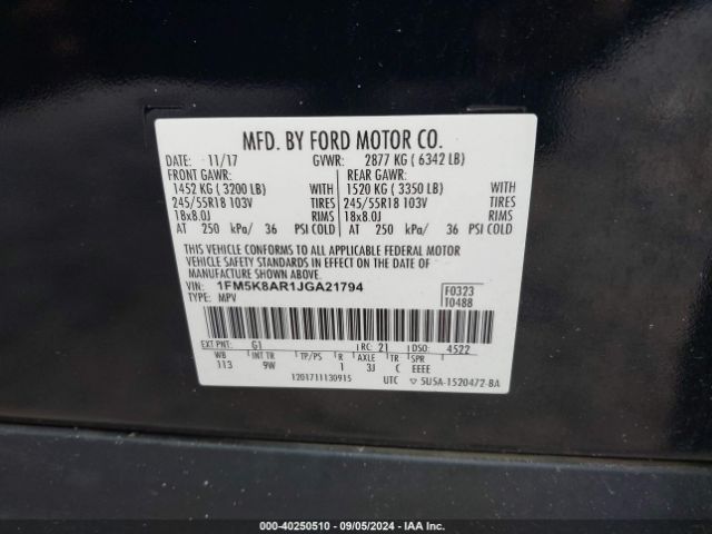 1FM5K8AR1JGA21794 Ford Police Interceptor Utility