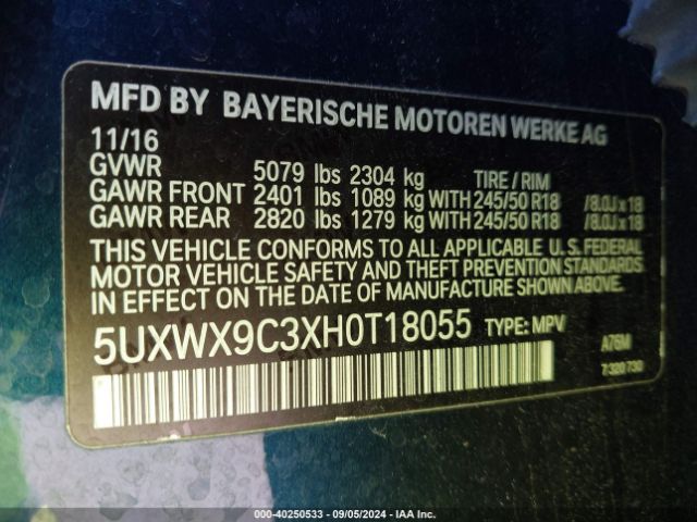 2017 BMW X3 5UXWX9C3XH0T18055 Photo 8