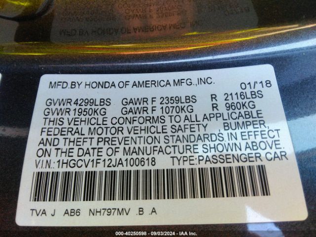 1HGCV1F12JA100618 Honda ACCORD LX