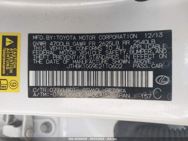 JTHBK1GG9E2110602 Lexus ES 350