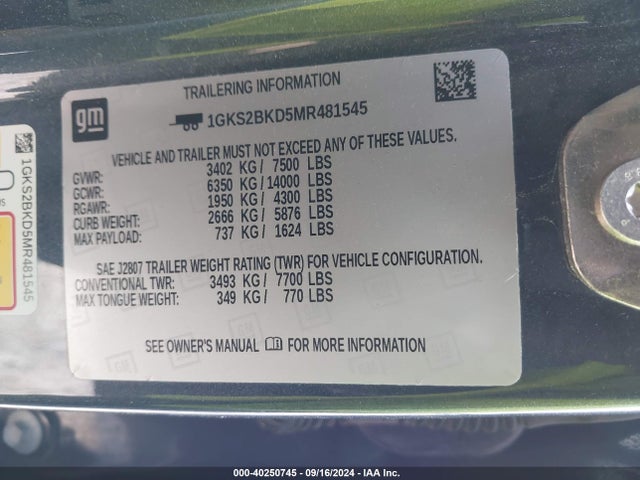 GMC Yukon 4wd Slt 2021 1GKS2BKD5MR481545 Image 9