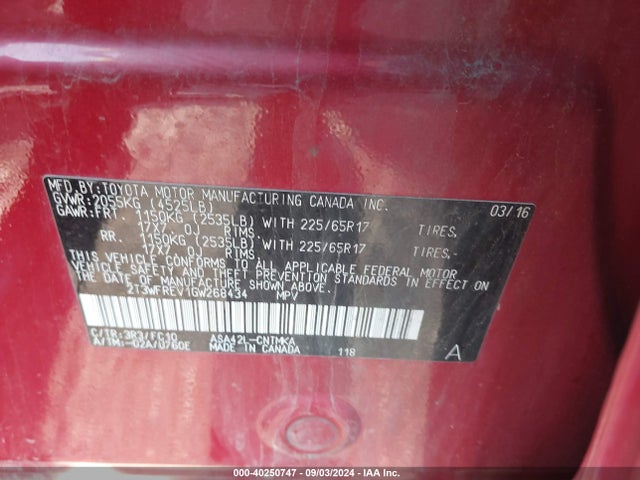 Toyota Rav4 Xle 2016 2T3WFREV1GW268434 Image 9