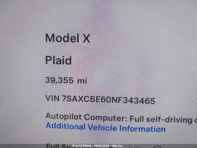 7SAXCBE60NF343465 Tesla Model X Plaid Tri Motor All-wheel Drive