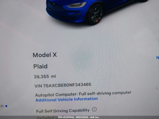 7SAXCBE60NF343465 Tesla Model X Plaid Tri Motor All-wheel Drive