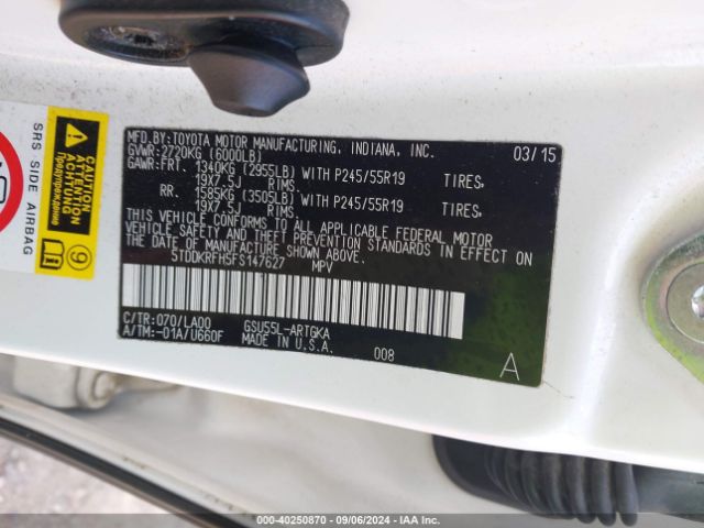 5TDDKRFH5FS147627 Toyota Highlander Limited V6