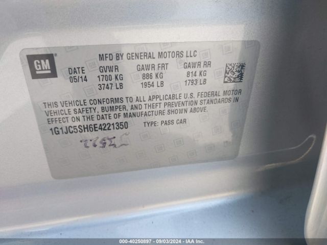 1G1JC5SH6E4221350 Chevrolet Sonic Lt Auto