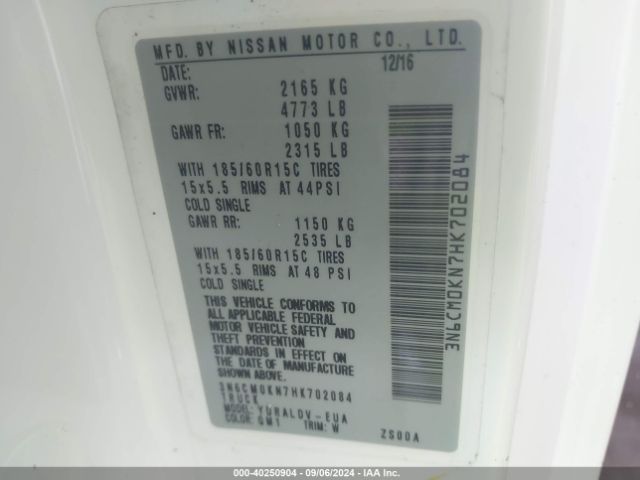 3N6CM0KN7HK702084 Nissan Nv200 S