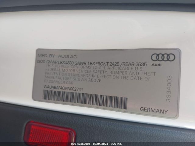 WAUABAF40MN002741 Audi A4 Premium 40 Tfsi Quattro S Tronic