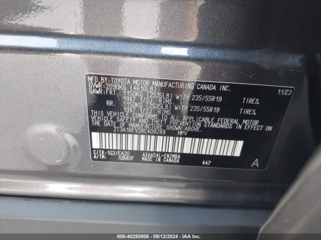 2T3A1RFV2RC408289 Toyota Rav4 Xle Premium