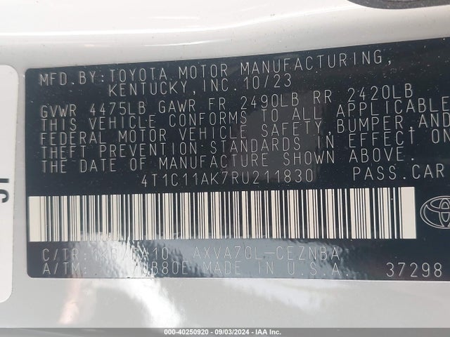 Toyota CAMRY LE 2024 4T1C11AK7RU211830 Image 9