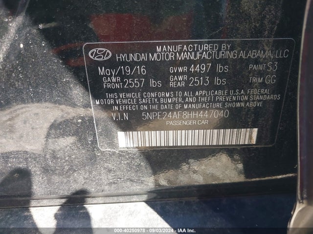 Hyundai Sonata 2017 5NPE24AF8HH447040 Image 9