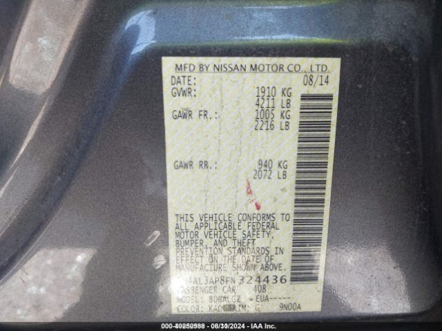 1N4AL3AP8FN324436 Nissan Altima 2.5/2.5 S/2.5 Sl/2.5 Sv