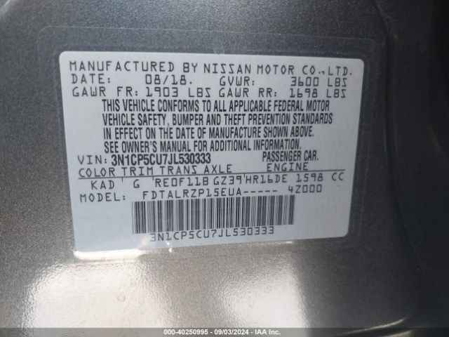 3N1CP5CU7JL530333 Nissan KICKS S