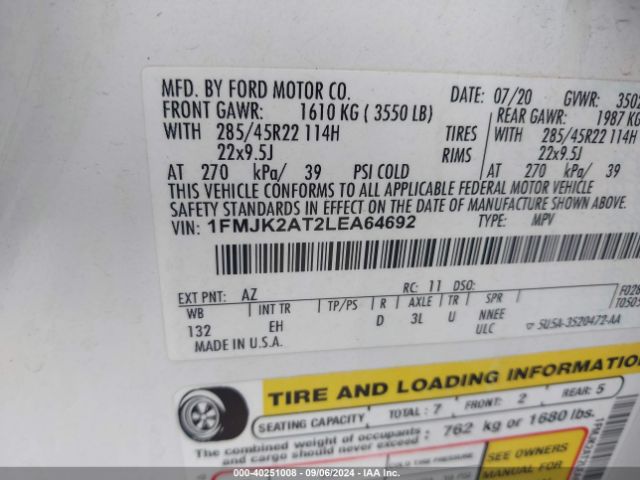1FMJK2AT2LEA64692 Ford Expedition Limited Max