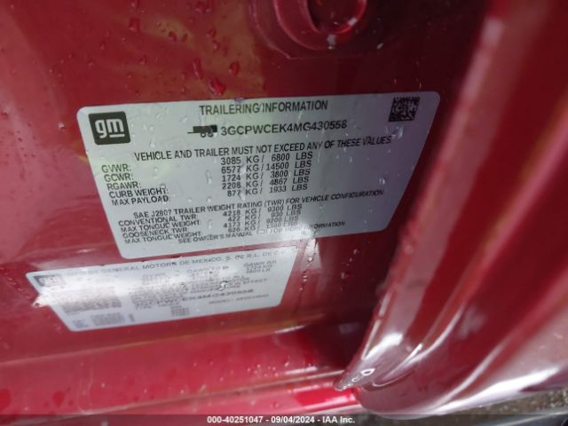 3GCPWCEK4MG430558 Chevrolet Silverado 1500 2wd  Short Bed Lt