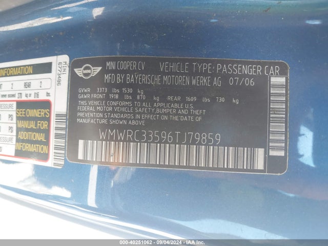 2006 MINI COOPER WMWRC33596TJ79859 Photo 8