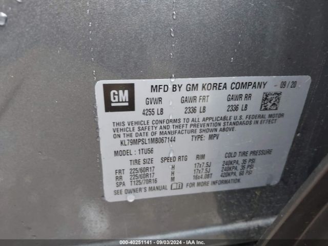 KL79MPSL1MB067144 Chevrolet Trailblazer Fwd Lt