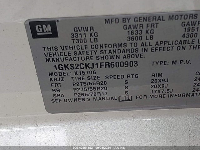 1GKS2CKJ1FR600903 GMC YUKON DENALI