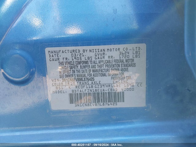Nissan Versa Sv Xtronic Cvt 2021 3N1CN8EV8ML876425 Image 9