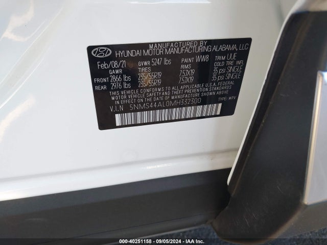 Hyundai Santa Fe Limited 2021 5NMS44AL0MH332300 Image 9