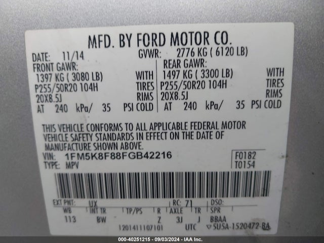 Ford Explorer Limited 2015 1FM5K8F88FGB42216 Image 9