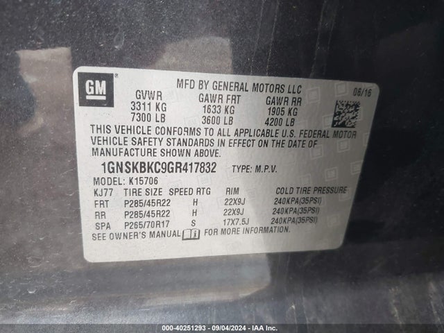 Chevrolet Tahoe Lt 2016 1GNSKBKC9GR417832 Image 9