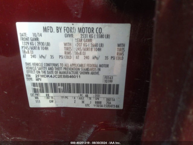 Ford EDGE SEL 2014 2FMDK4JC2EBB46011 Image 9