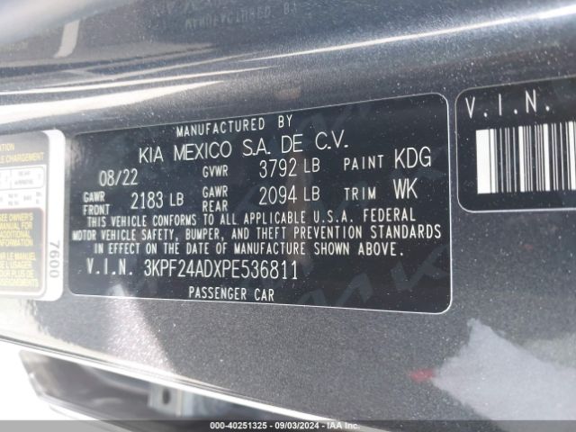 3KPF24ADXPE536811 KIA FORTE LX