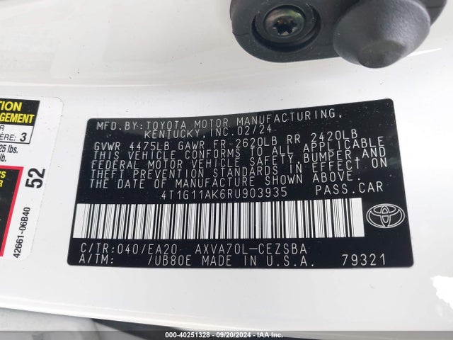 Toyota CAMRY SE 2024 4T1G11AK6RU903935 Image 9