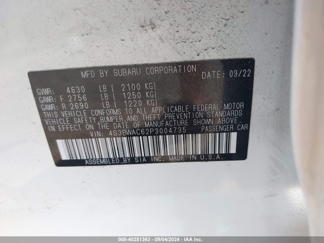 4S3BWAC62P3004735 Subaru Legacy Premium
