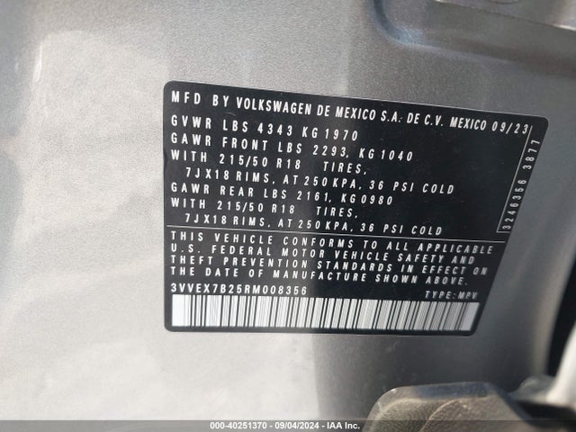 3VVEX7B25RM008356 Volkswagen Taos 1.5t Se