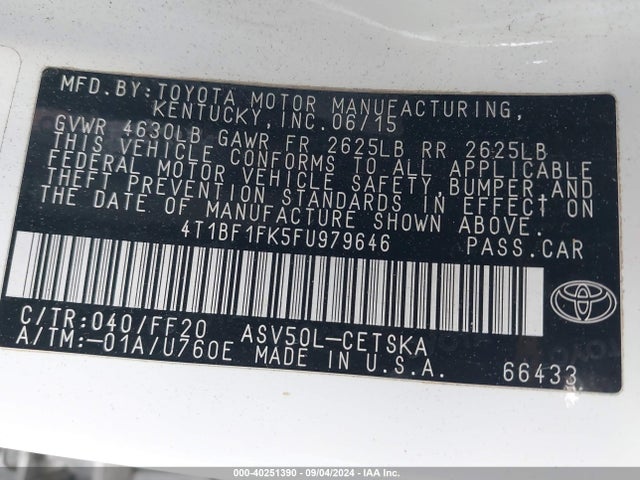 Toyota CAMRY SE 2015 4T1BF1FK5FU979646 Image 9