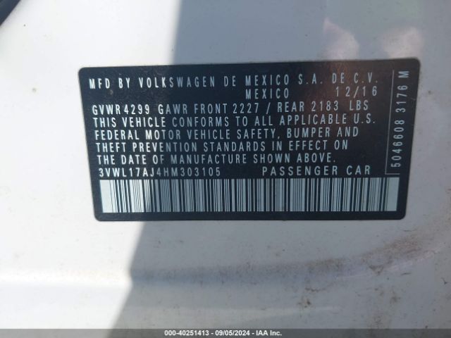3VWL17AJ4HM303105 Volkswagen Jetta 1.8t Sel/1.8t Sel Premium