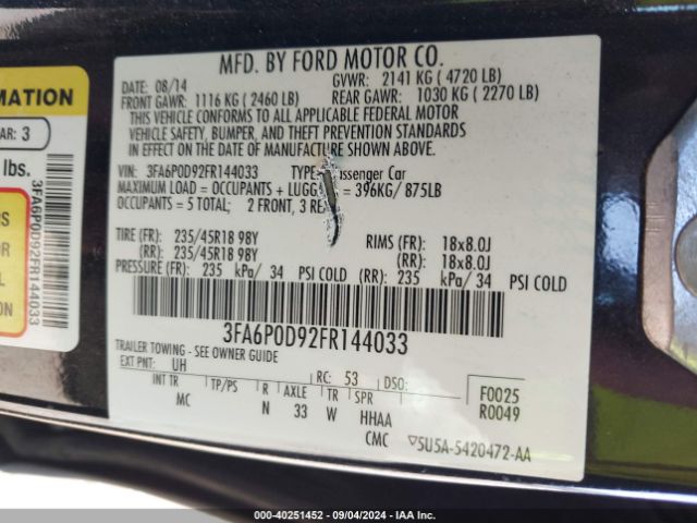 3FA6P0D92FR144033 Ford Fusion Titanium