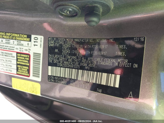 Toyota Sienna Le 8 Passenger 2017 5TDKZ3DC0HS815375 Image 9