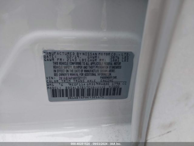 3N1AB7APXKY321171 Nissan SENTRA SV
