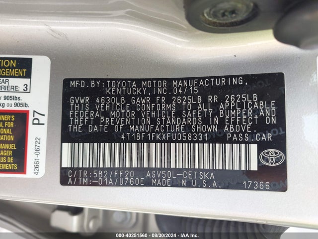 Toyota CAMRY SE 2015 4T1BF1FKXFU058331 Image 9